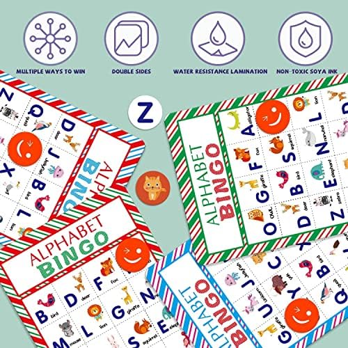 האלפבית משחק בינגו כרטיס לוח התאמת המשחק מוכן, חינוכי אותיות ABC חיות לימוד זיהוי בינגו נייר משחק אספקה עבור ילדים,