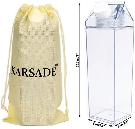 KARSADE 500ML קרטון חלב, בקבוק מים עמיד ברור קרטון חלב, בקבוק מים בחינם, 12 מדבקות ו-תיק ידידותי לסביבה מיכל מים מושלם