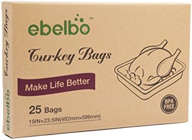 Ebelbo תנור טורקיה בישול שקיות צלייה שקיות אוכל רב תכליתי למטבח, גינה שימור התיק - גודל גדול 19x23.5 אינץ', 25 Pack