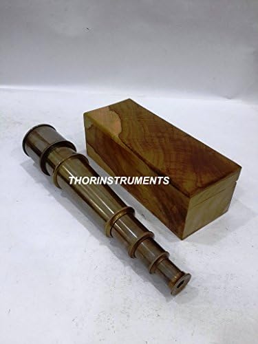 THORINSTRUMENTS (עם המכשיר) ימית עתיק פליז הטלסקופ W/טבעי תיבת עץ נוי מתנה
