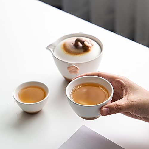 אהה סיני ערכת תה עם אחד קנקן ושתי כוסות לנשים, מבוגרים, נייד נסיעות קרמיקה פורצלן קונג-פו Gaiwan, יפנית מסורתית פריחת