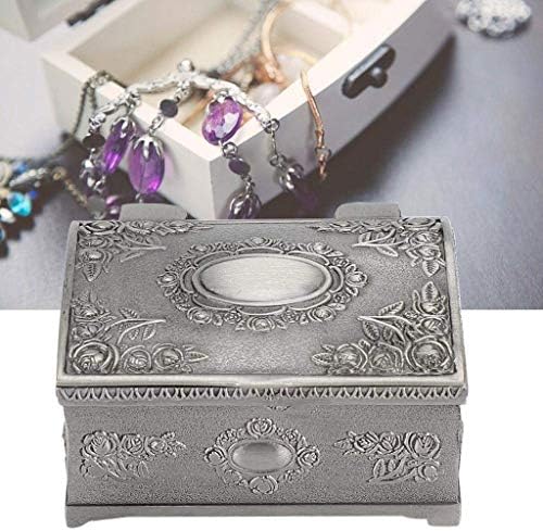 XJJZS קופסת תכשיטים קופסת תכשיטים，יוקרה בציר מלבן מתכת סגסוגת קופסת תכשיטים תכשיט ארגונית קופסא לאחסון עם תבנית רוז