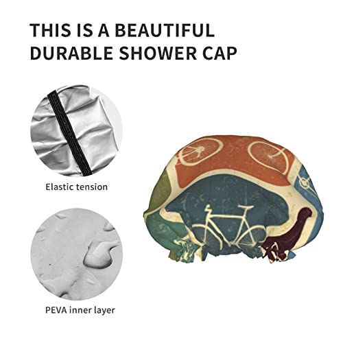 אופניים מודפסים כפול, עמיד למים כובע מקלחת,מקלחת קאפ לנשים לשימוש חוזר עמיד למים כובעי מקלחת רחיץ&שיער חמוד כובע על