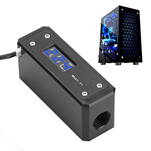 המחשב קירור מים מדחום תצוגת LED 3pin טמפרטורה דיגיטלי מד עם G1/4 חוט למחשב, טווח מדידה: -50~100(שחור+כחול)