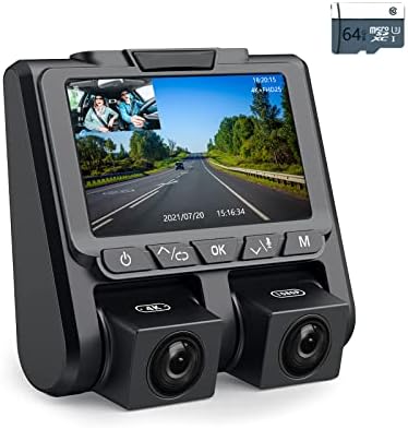 4K כפול Dash Cam עם 64 ג 'יגה בייט כרטיס SD, 4K 2160P מול FHD 1080P בתוך כפול דאש מצלמה עבור מכוניות, נהיגה מקליט מכונית